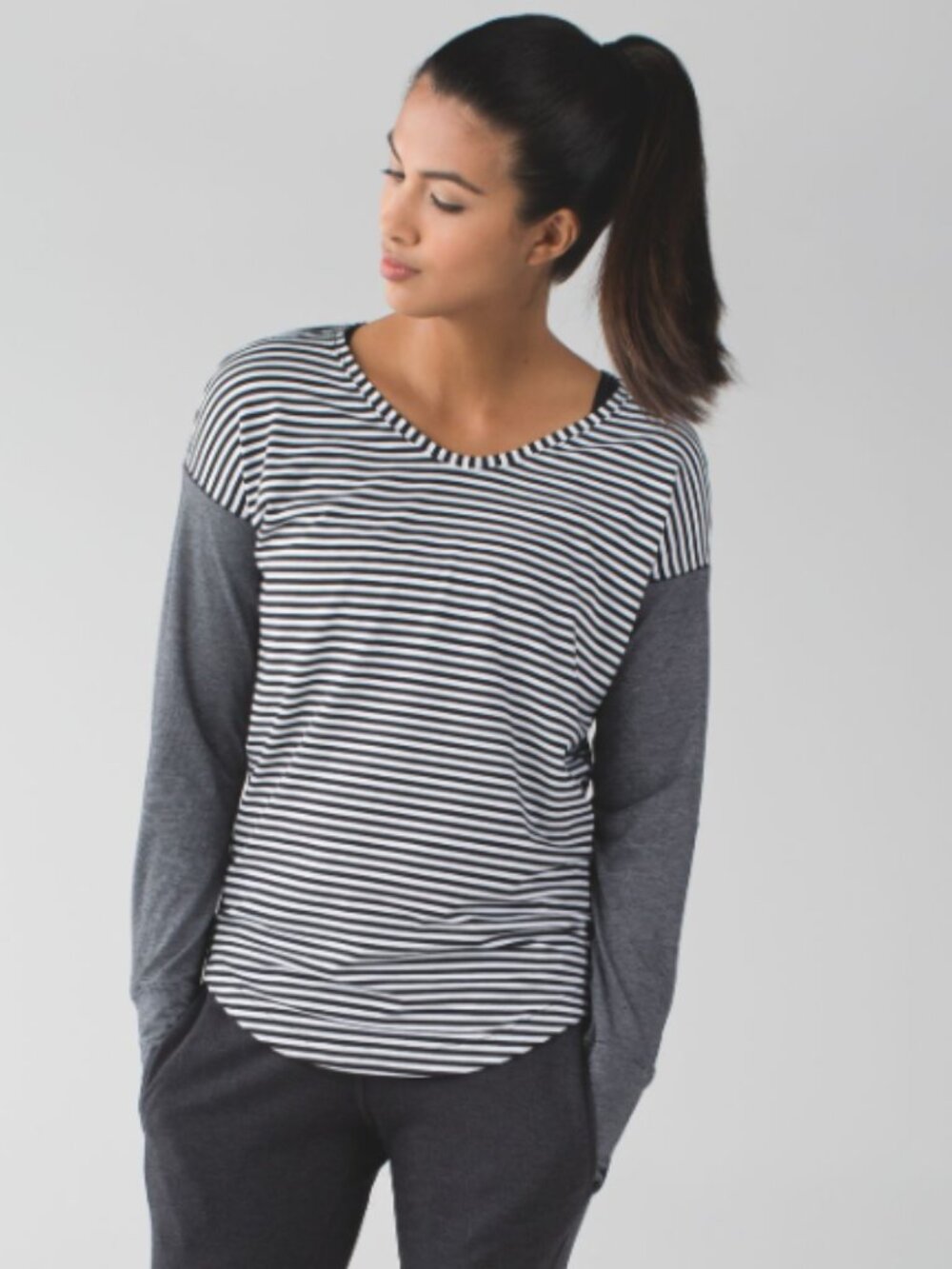 Lululemon Weekend  Long Sleeve Tee Classic Stripe Black White Contrast Sleeve